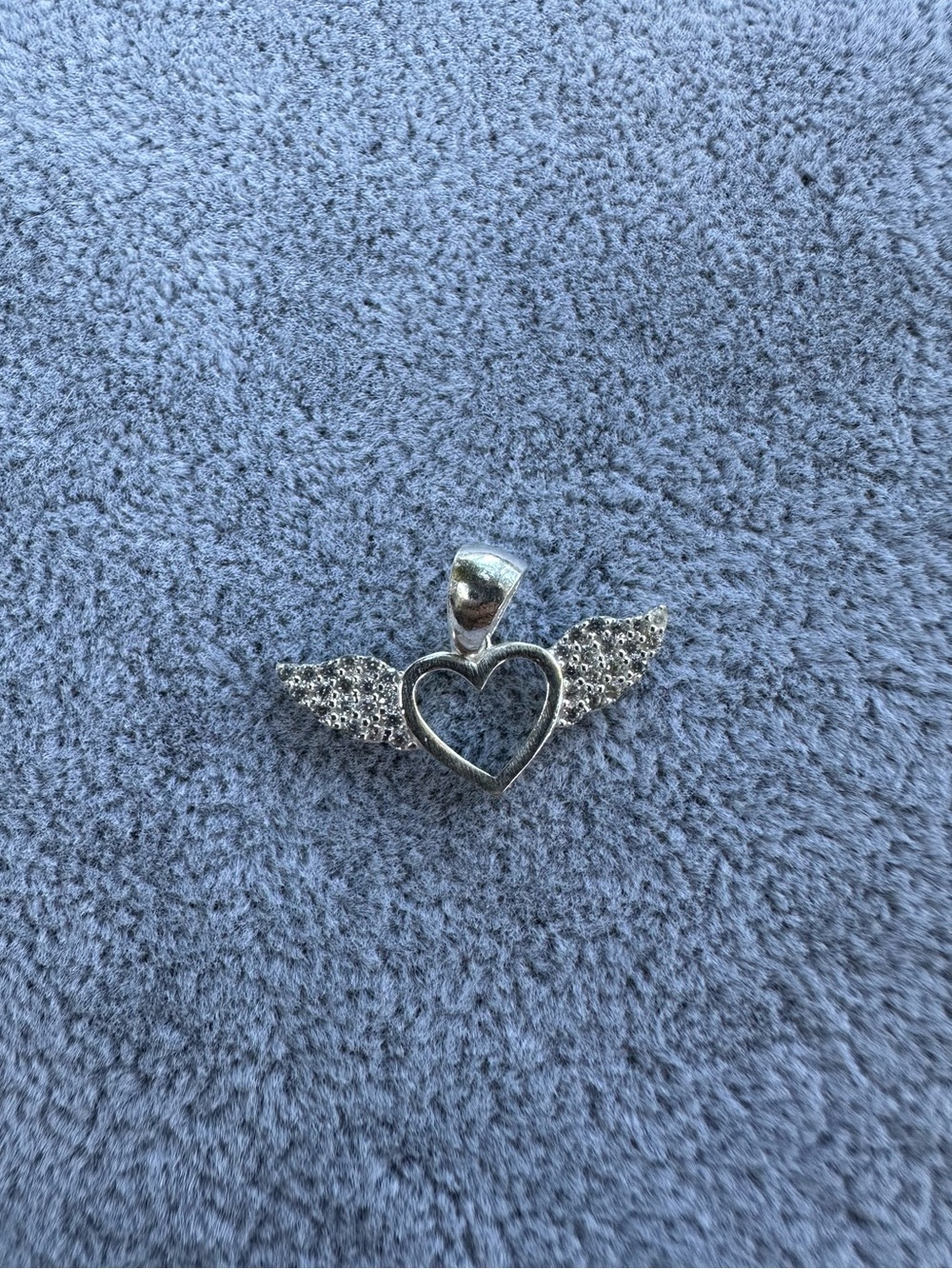New 925 Italy Sterling Silver Heart with Pave Wing Pendant